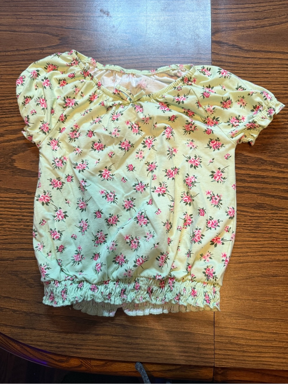 Place Light Green Short Sleeve Floral Top with Pink Roses